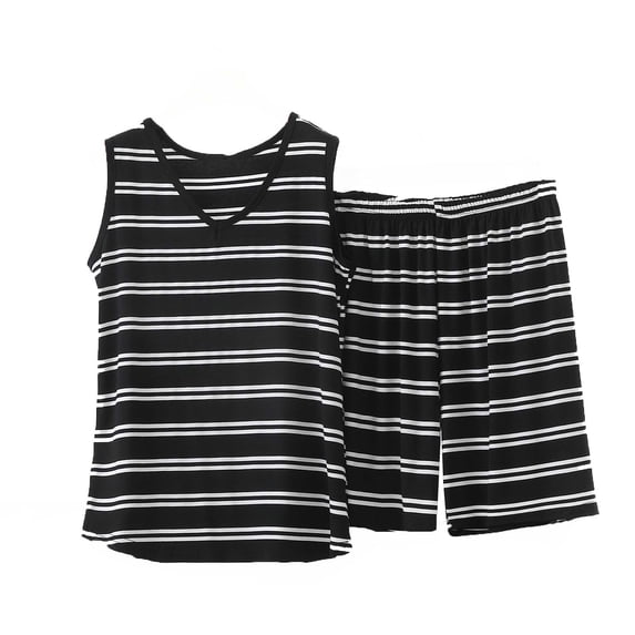 Fsgntruao Plus Size Pajama Set for Women Striped Sleeveless Tank Tops with Wide-Leg Shorts Casual Nightwear Sleepwear