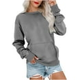 thumbnail image 1 of Fsgntruao Plush Fleece Hoodless Sweatshirt for Women with Pocket Crew Neck Loose Fit Long Sleeve Gray,L, 1 of 4