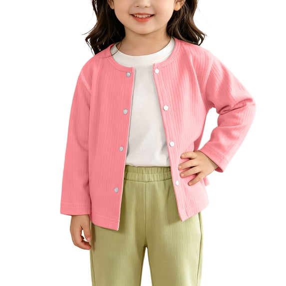 Fsgntruao Ribbed Cardigan Coat for Baby Long Sleeve Button Front Cotton Lightweight Open Front Sweater Fall Winter Clothes Hot Pink,12 Months