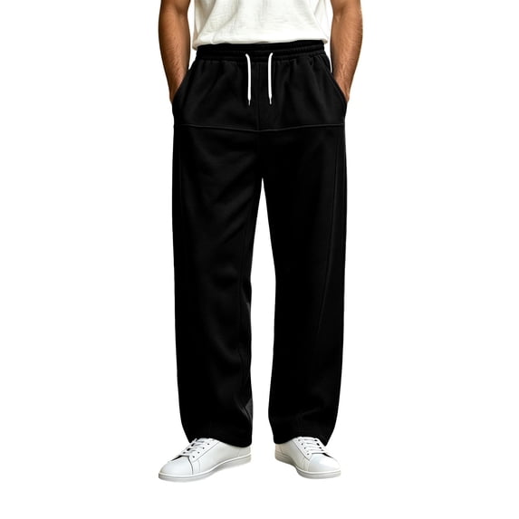 Fsgntruao Sweatpants for Men Wide-Leg Drawstring Elastic Waist Solid Color Casual Loose with Pocket Athletic Trousers Black,XL