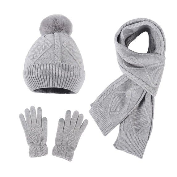 Fsgntruao Winter Beanie Hat Gloves Scarf Set for Women Men 3 In 1 Warm Set | Warm Lined Hat, Long Soft Scarf, Touchscreen Gloves, Versatile, for Cold Indoor/Outdoor Gray,Free Size