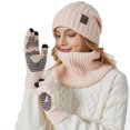 thumbnail image 1 of Fsgntruao Winter Hat Scarf Gloves Set for Women Thick Warm Knit Beanie With Pompom Ear Protection 3-Piece Pink,M, 1 of 4
