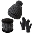 thumbnail image 1 of Fsgntruao Winter Knit Hat Scarf Gloves Set for Women Thick Warm Ear Protection 3-Piece European Style Dark Gray,Free Size, 1 of 2