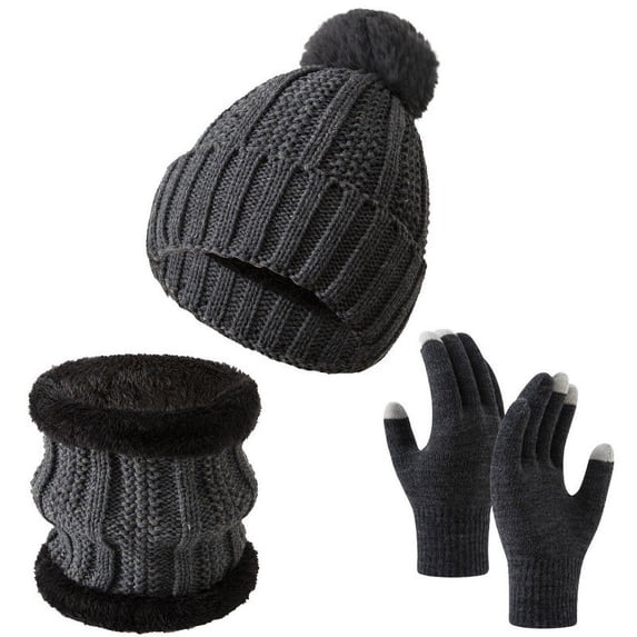 Fsgntruao Winter Knit Hat Scarf Gloves Set for Women Thick Warm Ear Protection 3-Piece European Style Dark Gray,Free Size