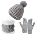 thumbnail image 1 of Fsgntruao Winter Knit Hat Scarf Gloves Set for Women Thick Warm Ear Protection 3-Piece European Style Gray,Free Size, 1 of 3