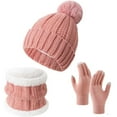 thumbnail image 1 of Fsgntruao Winter Knit Hat Scarf Gloves Set for Women Thick Warm Ear Protection 3-Piece European Style Pink,Free Size, 1 of 2