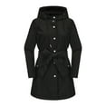 thumbnail image 1 of Fsgntruao Women'S Solid Color Hooded Jacket with Belt Loose Fit Long Sleeve Casual Coat Black,L, 1 of 6