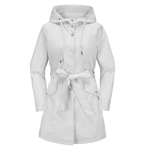Fsgntruao Women'S Solid Color Hooded Jacket with Belt Loose Fit Long Sleeve Casual Coat White,XXL