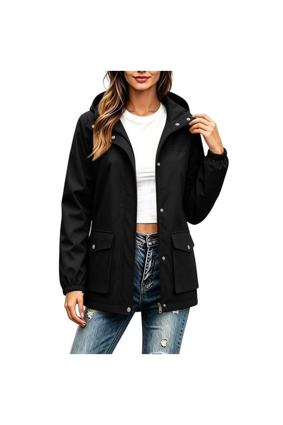 Women'S Solid Color Loose Fit Long Sleeve Casual Softshell Jacket Black,S