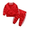 thumbnail image 1 of Fshinging 2 Piece Set for Toddler Boys Casual Outfits Unisex Baby Girls Stripe Patchwork Long Sleeve Zipper Jacket Tops Jogger Pants Set, 1 of 2