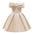 thumbnail image 1 of Fshinging 2025 Summer Dresses For Girls Elegant Satin Gowns Off Shoulder Bowknot Wedding Ball Solid A-Line Ruched Flowy Dress Size 2-3 Years, 1 of 7