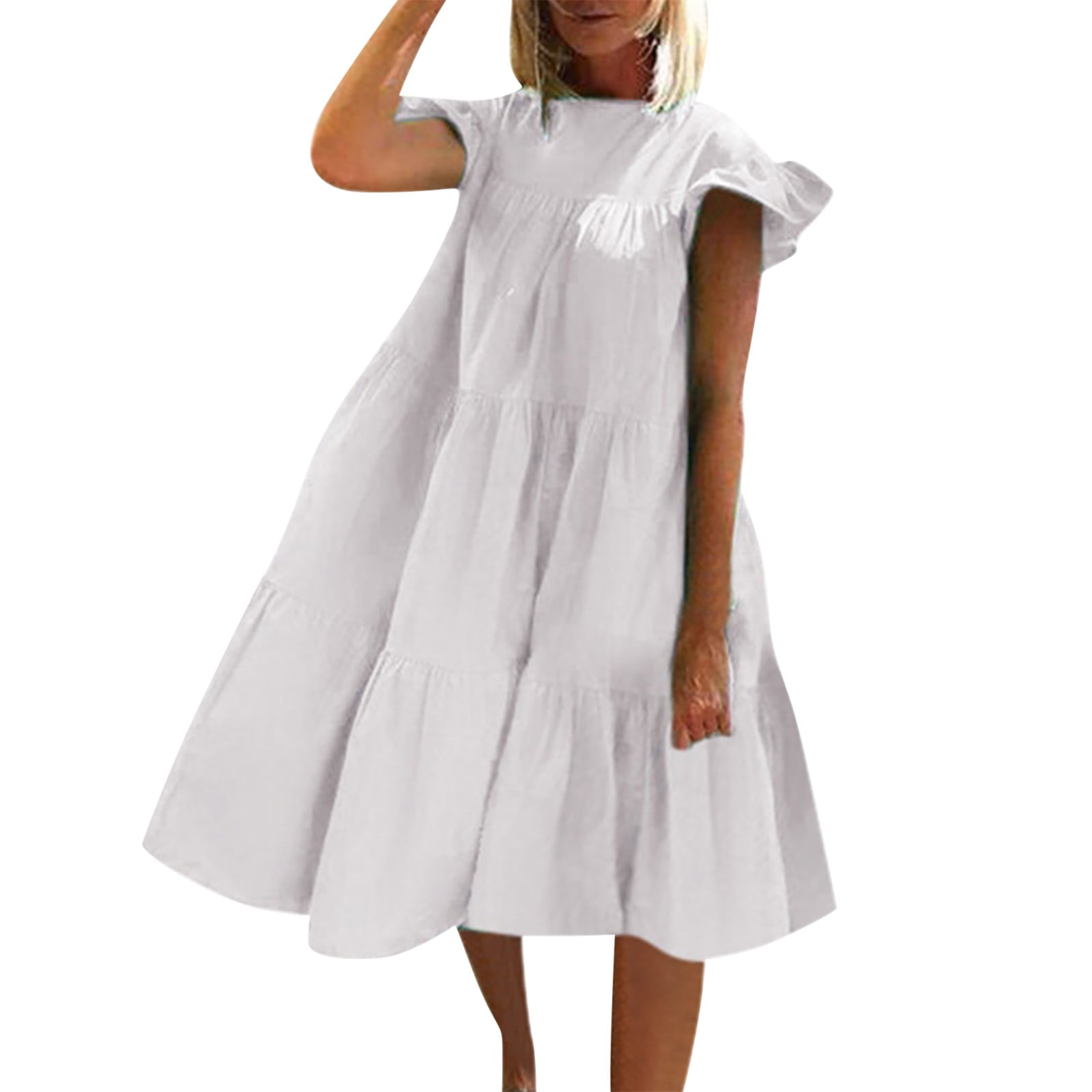 Nclook Women's Summer Casual Mini Dress - V-Neck Short Sleeve Ruffle Dress With Pockets - View #2