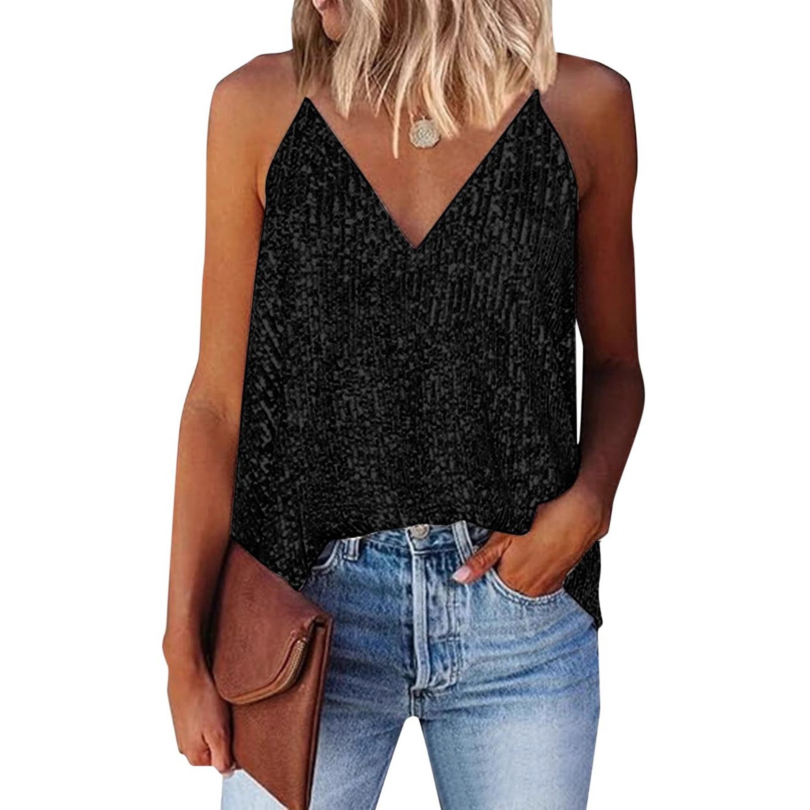 Fshinging 2026 Summer Fashion Tank Top for Women Glitter Sequin V Neck ...