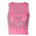 thumbnail image 1 of Fshinging 2026 Summer Fashion Tank Top for Women Rhinestone Crop Heart Wing Graphic Summe Cute Going Out ;] Layering Pink L, 1 of 5