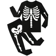 FSHINGING 2Pcs Clothing Sets For Boy Kids Skeleton Pajamas Toddler Boys Girls Glow In The Dark Carnival Clothes 2 Pcs Nightwear Novetly Child Kids Suit