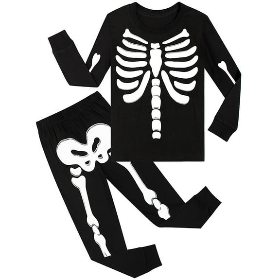 Fshinging 2Pcs Clothing Sets For Boy Kids Skeleton Pajamas Toddler Boys Girls Glow In The Dark Carnival Clothes 2 Pcs Nightwear Novetly Child Kids Suit