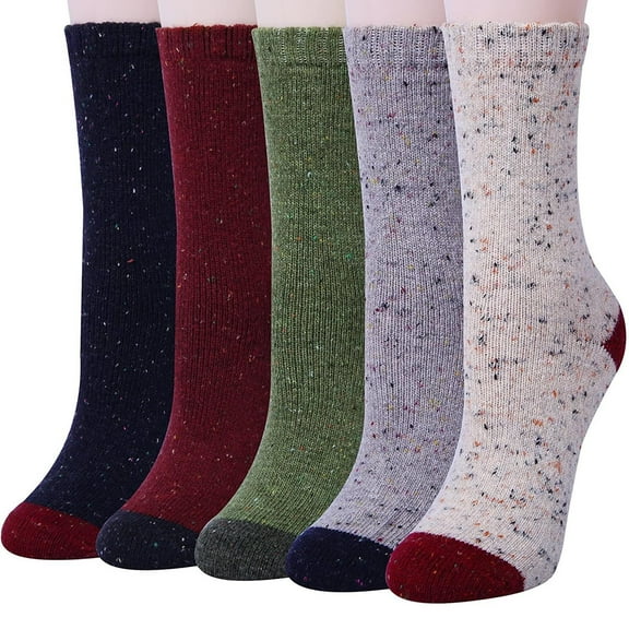 Fshinging 5 Pairs Wool Socks For Women Winter Warm Thick Knit Cabin Cozy Crew Socks Extra Large Christmas Stockings