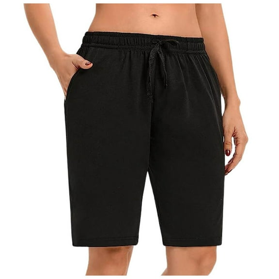 Fshinging Athletic Shorts for Women Summer Jogger Yoga Walking Knee Length Sport Drawstring With Pockets Dressy Work Shorts