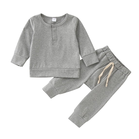 Fshinging Baby Boys Toddler Sweatshirt And Sweatpant Outfit Baby Girls Solid Color Long Sleeve Tops Drawstring Athletic Outfits Set