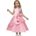 thumbnail image 1 of Fshinging Baby Girls Dresses Summer Elegant Satin Gowns Off Shoulder Bowknot Wedding Ball Solid A-Line Ruched Children's Outfits Size 6-7 Years, 1 of 5