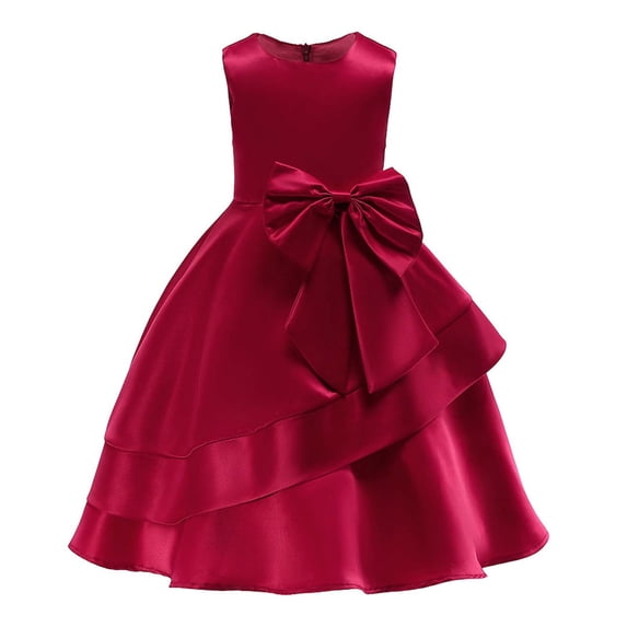 Fshinging Baby Girls Dresses Summer Elegant Satin Gowns Off Shoulder Bowknot Wedding Ball Solid A-Line Ruched Sundress Size 7-8 Years