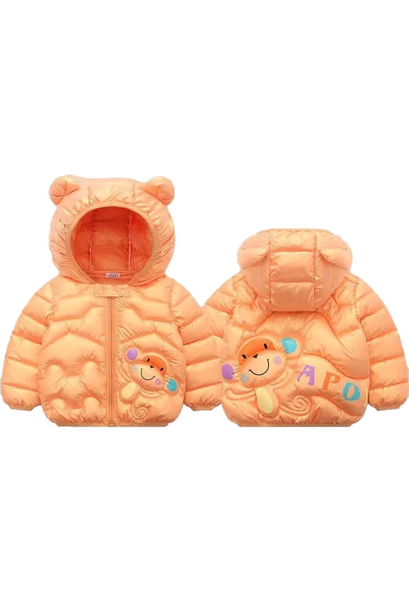 Baby Kids Autumn Winter Colorful Monkey Cartoon Letter Print Down Cotton-Padded Jackets Cute Ears Hooded Tops