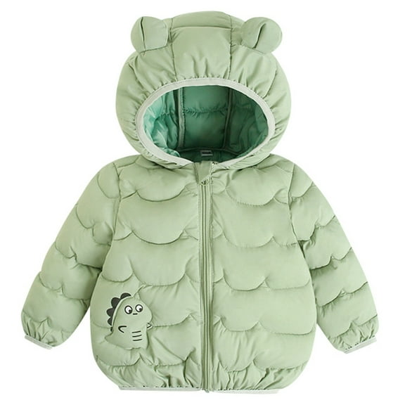 Fshinging Baby Kids Autumn Winter Warm Cotton-Padded Quilted Hooded Down Jackets Cute Ear Cartoon Dinosaur Print Clothing