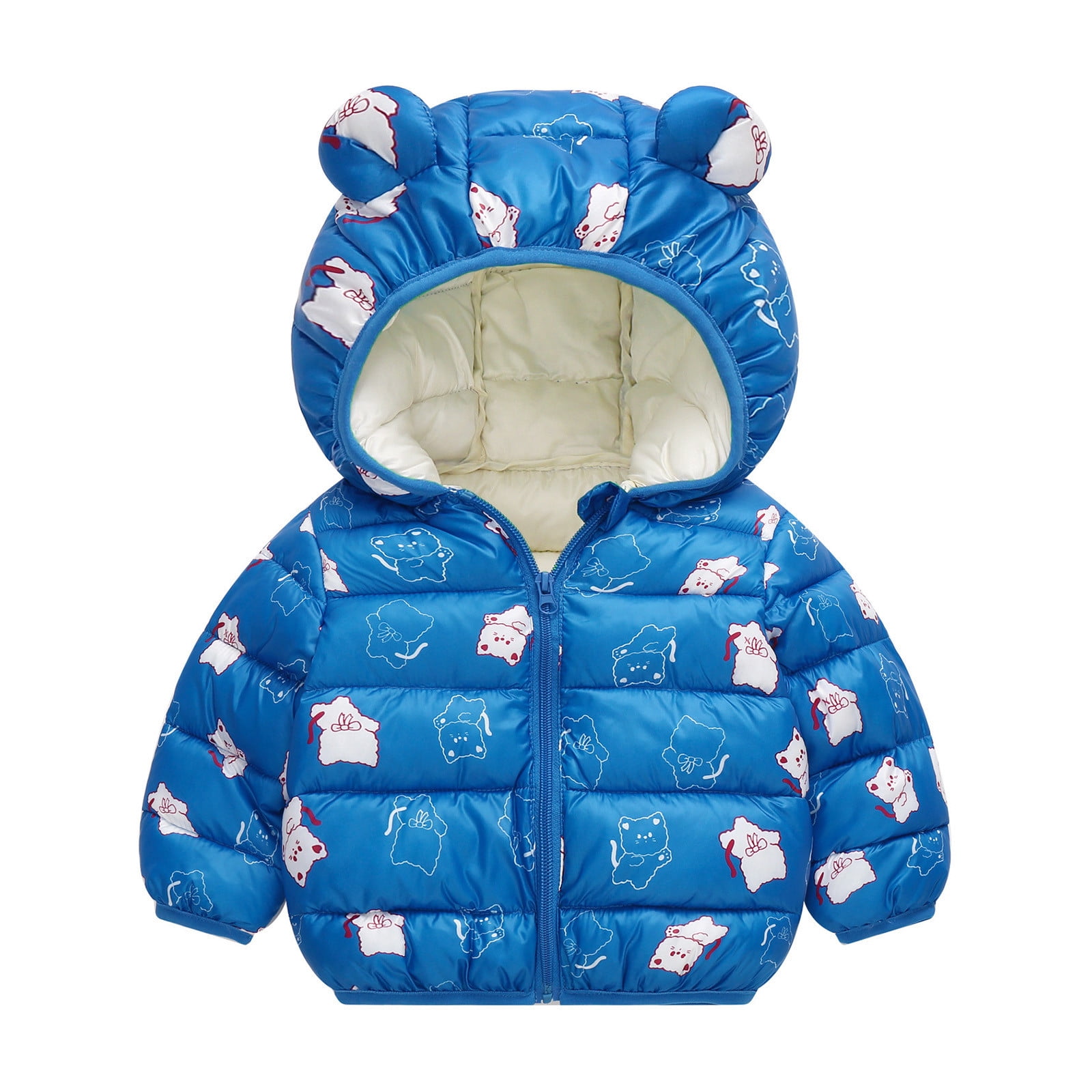 Fshinging Baby Kids Cute Cartoon Rabbit Dog Strawberry Full Print Long Sleeve Hooded Jackets Zipper Outwears Coats