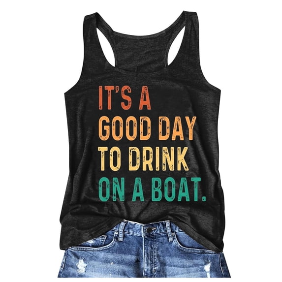 Fshinging Basic Cute Women Tank Top Letters Printed Round Neck Beach Racerback Sleeveless Vest Clothes Outfits 2026 Green L