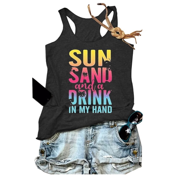 Fshinging Basic Cute Women Tank Top Letters Printed Round Neck Beach Racerback Sleeveless Vest Clothes Outfits 2026 Red S