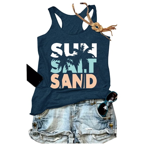 Fshinging Basic Cute Women Tank Top Letters Printed Round Neck Beach Racerback Sleeveless Vest Clothes Outfits 2026 White L