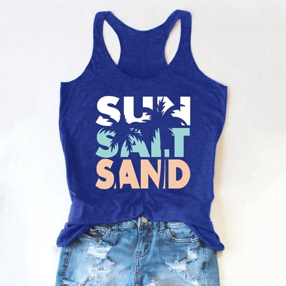 Fshinging Basic Cute Women Tank Top Racerback Summer Casual Loose Fit Camisole Workout Beach Shirts Slim Blue L