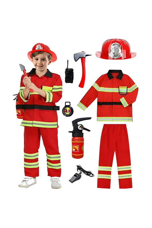 Boys 2 Piece Jogger Set Fireman Chief Role Play Uniform Firefighter Work Clothing Performance Carnival Party Accessories Tracksuit Outfit