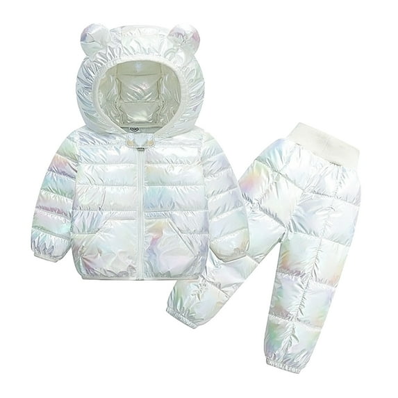 Fshinging Boys And Girls Fashion Bright Face Waterproof 2 Piece Pant Sets Winter Warm Cute Bear Hooded Down Jackets Outfits
