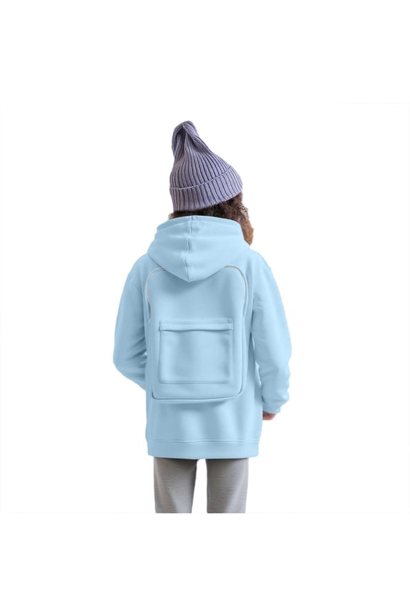 Boys Girls Zipper Backpack Hoodie Solid Color Zipper Sweatshirts Jackets Baggy Outwears With Pockets Fall Winter Clothes Size 12-13 Years