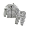 thumbnail image 1 of Fshinging Boys Long Sleeve Hoodie Sweatsuits Tops and Pants 2Pcs Unisex Baby Girls Stripe Patchwork Long Sleeve Zipper Jacket Tops Sweatsuit Set, 1 of 2