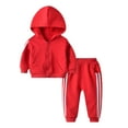 thumbnail image 1 of Fshinging Boys Pullover Hoodie and Pants Outfit Set Unisex Baby Girls Long Sleeve Zipper Jacket Stripe Patchwork Sweatsuit Set Size 12-18 Months, 1 of 6