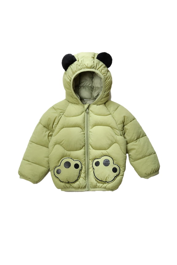 Children'S Cute Panda Print Ears Matching Hooded Cotton-Padded Clothing Warm Long Sleeve Outwears