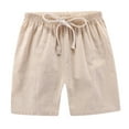thumbnail image 1 of Fshinging Children's Shorts Solid Color Breathable Cotton Linen Blend Sport Causal Drawstring Athletic Bottoms Size 3-4 Years, 1 of 2