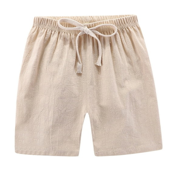 Fshinging Children's Shorts Solid Color Breathable Cotton Linen Blend Sport Causal Drawstring Athletic Bottoms Size 3-4 Years