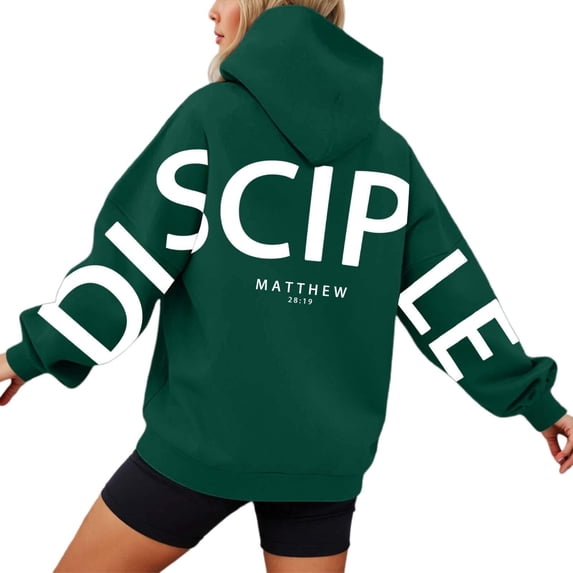 Fshinging Christian Faith Back Print Sweatshirt for Women Oversize Long Sleeve Casual Hoodie Fall Trendy Dark Green 2XL