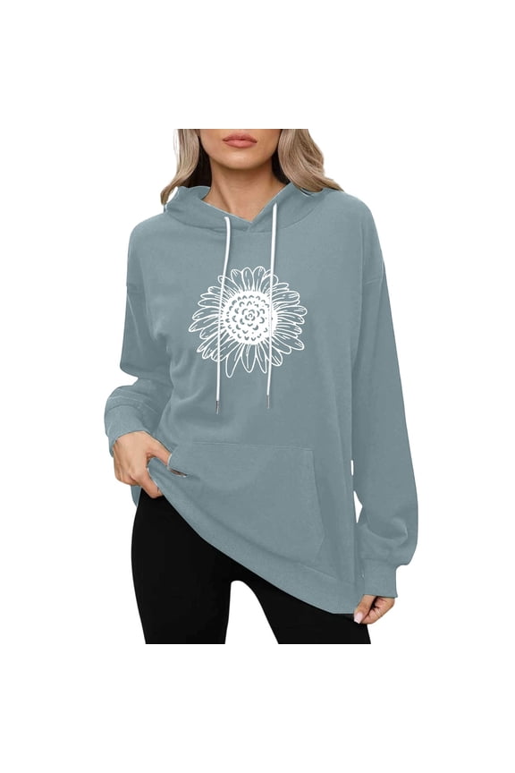 Daisy Flower Graphic Hoodie Minimalist Long Sleeve Drawstring Pullover Sweatshirt Green S
