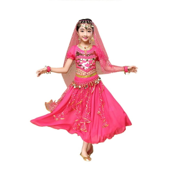 Fshinging Dresses For Girls 2025 Belly Dance for Girls Sequin Indian Dance Carnival Set Fashion Outfits Size S