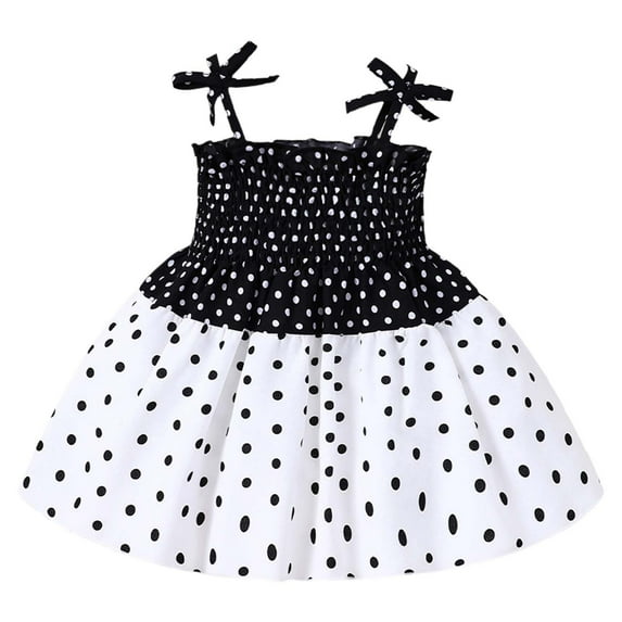 Fshinging Dresses For Girls Summer Polka Dot Print Black White Patchwork Party Baby Clothes Size 6-9 Months