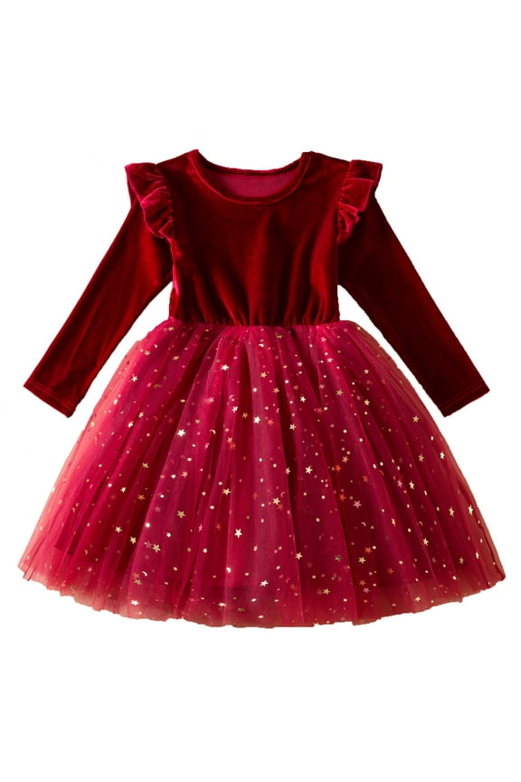 Dresses For Girls Toddler Winter Long Sleeve Mesh Patchwork Party Custome Dress For Girls
