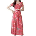 thumbnail image 1 of Fshinging Dresses For Women 2025 Boho Floral Print Short Sleeve Ruched Maxi Casual Sun Dress, 1 of 3
