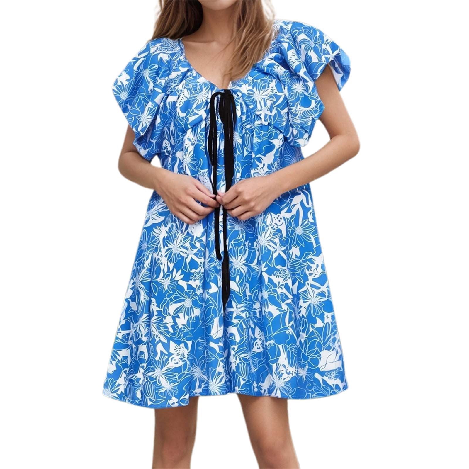 WDIRARA Women's Floral Summer Dress – Cut-Out Ruched Mini Dress With Puff Sleeves, Casual A-Line Fit - View #7