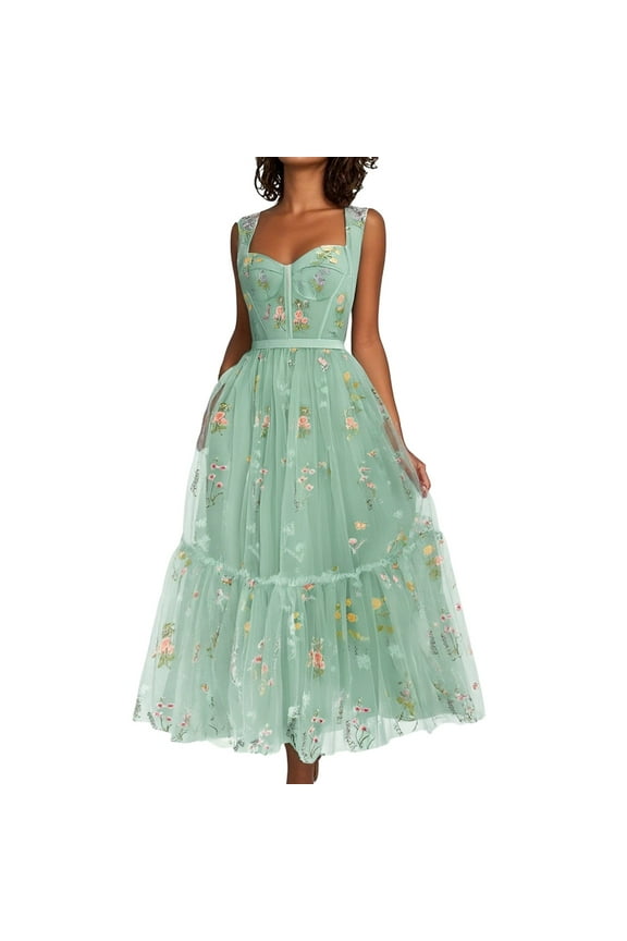 Dresses For Women 2025 Elegant Classy Flower Embroidery Prom Tea Length Corset A Line Fairy Mal Evening Party Gown
