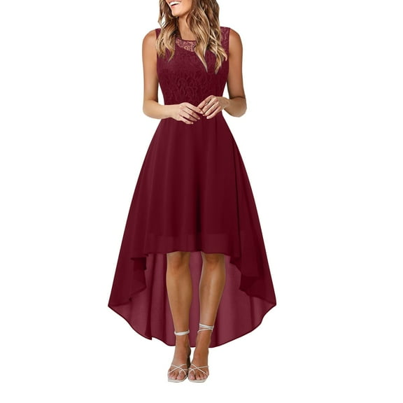 Fshinging Dresses For Women 2025 Elegant Classy Lace Bow Belt Irregular Length Sleeveless Chiffon Bridesmaid Party Beach Dress