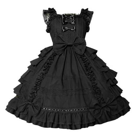 Fshinging Dresses For Women 2025 Gothic Bowknot Lace Flounce Multi-Layer Ruffle Sleeveless Party Princess Sun Dress